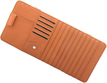 Multi-Functional Sun Visor Organizer Bag for Car Premium Leather Cd Holder with Storage for Pens Cards and Booklets Stylish Convenient and Safe Accessory Brown