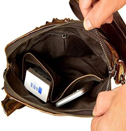 Hebetag Small Leather Sling Shoulder Bag Messenger Pack for Men Women Outdoor Travel Business