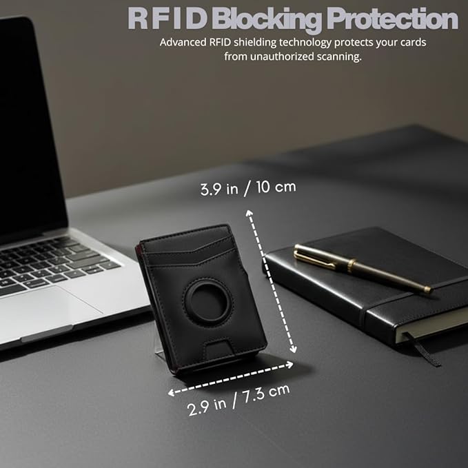 Mens Wallet with AirTag Holder, RFID Blocking, Pop-Up Aluminum Card Holder, ID Window, Money Clip, Fits up to 12 Cards, Slim & Minimalist, Smart, MicroFiber Gift Box Carteras para Hombre (Black)