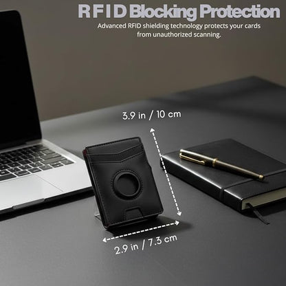Mens Wallet with AirTag Holder, RFID Blocking, Pop-Up Aluminum Card Holder, ID Window, Money Clip, Fits up to 12 Cards, Slim & Minimalist, Smart, MicroFiber Gift Box Carteras para Hombre (Black)