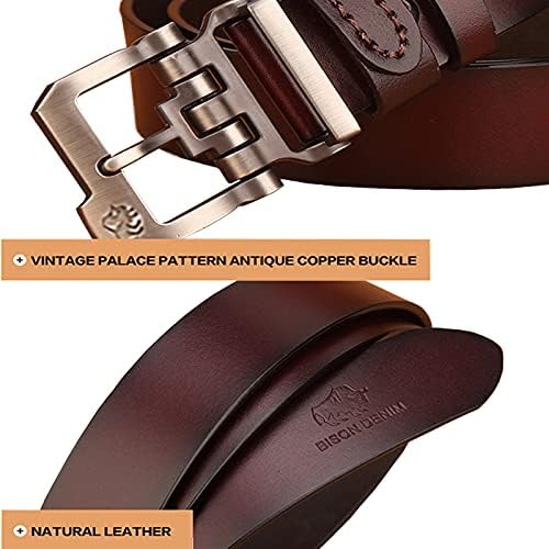 BISON DENIM Men's Belts Leather Dress Genuine Leather Classic Heavy Duty Buckle Belt Casual for Jeans