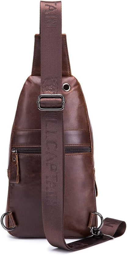 Hebetag Leather Sling Bag Crossbody Backpack for Men Women Outdoor Travel Work Shoulder Chest Pouch Camping Casual Daypack Coffee 18cm(W) x8cm(D) x30cm(H)(7.08"x3.14"x11.81") approx;