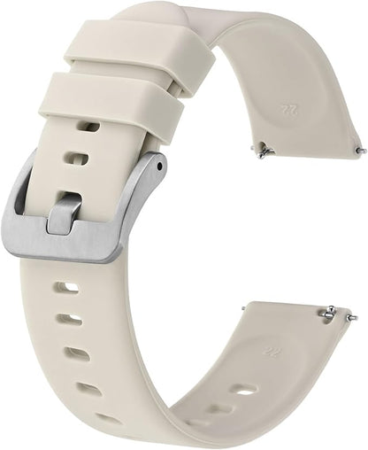 BISONSTRAP Silicone Watch Bands, Slim Watch Straps with Quick Release, 14mm, Ivory (Beige) with Silver Buckle
