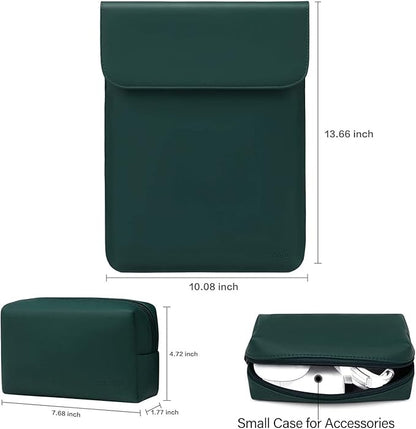 MOSISO Laptop Case 13.3 inch, 13-13.3 inch Laptop Sleeve Compatible with MacBook Neo 13 A18 Pro A3404 /Air 13/Pro 13/Pro 14 M5 M4 M3 M2 M1, Faux Suede Leather Case with Small Bag, Peacock Green
