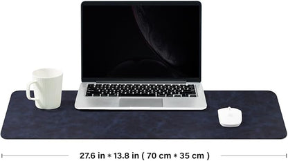 Distressed Leather Desk Mat - Non-Slip PU Desk Pad for Office and Home - Desk Organization and Accessories - Ideal for Large Mouse Pad and Desk Mats on Top of Desks(Navy Blue,27.6"x 13.8")
