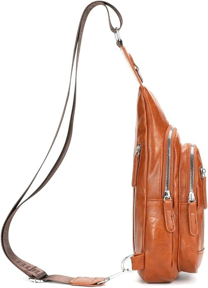 Crossbody Bags for Men Leather Sling Bags Mens Chest Bag Backpack Travel Hiking Fishing Outdoor Sports