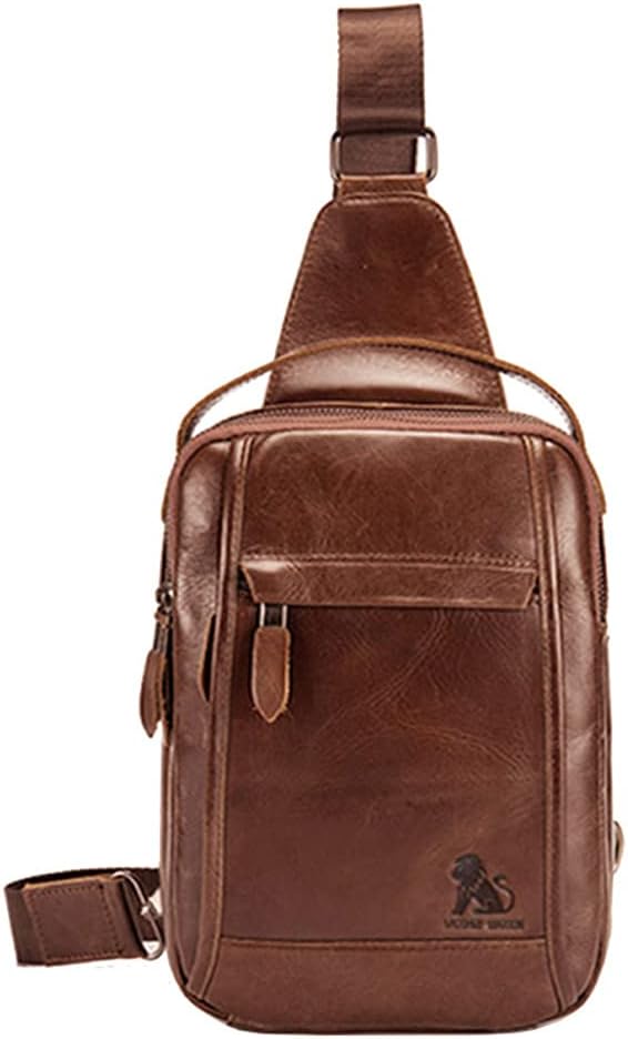 Leather Sling Bag Backpack for Men Women Outdoor Travel Hiking Business Shoulder Crossbody Chest Pouch Pack Casual Work Office Handbag Tote