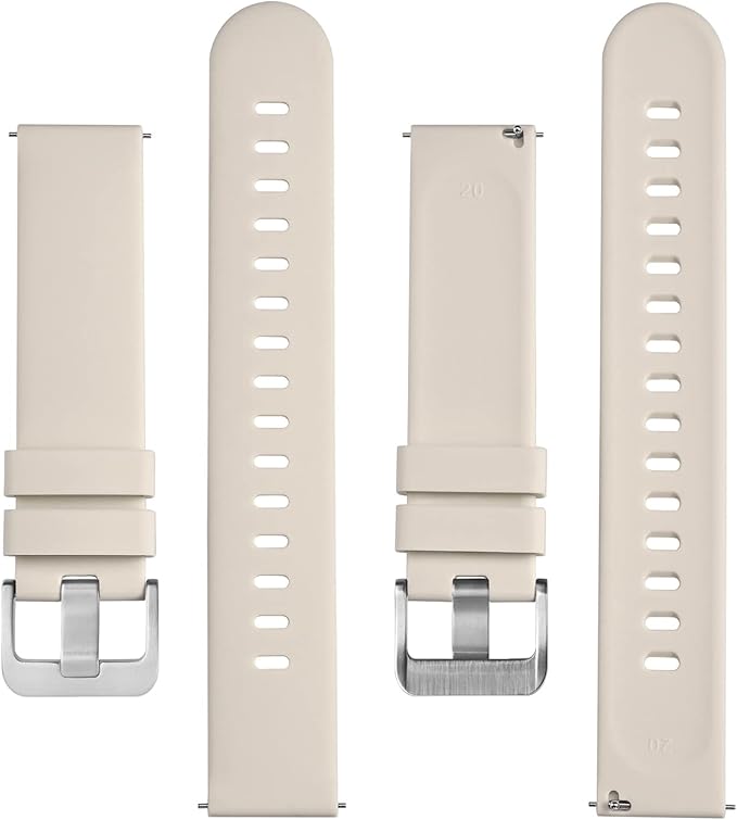 BISONSTRAP Silicone Watch Bands, Slim Watch Straps with Quick Release, 14mm, Ivory (Beige) with Silver Buckle