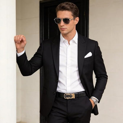 Dubulle Designer Mens Belts, Sliding Automatic Buckle Ratchet Dress Belt TOP Genuine Leather Strap Gifts