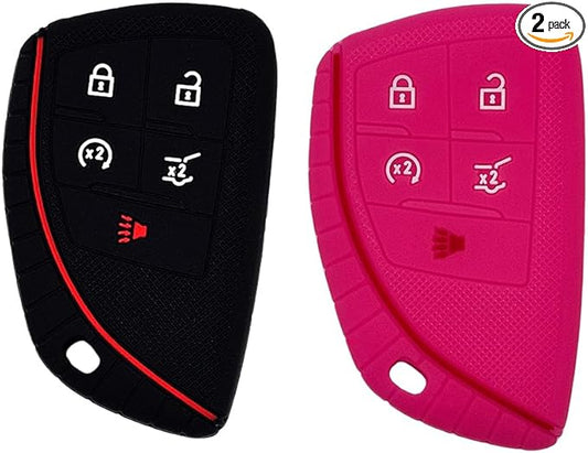 Autobase Silicone Key Fob Cover for 2022 2023 2024 2025 2026 Equinox Silverado 1500 GMC Sierra 1500 | 2024 2025 Silverado Sierra 2026 2500HD 3500HD | 2-Pack in Black & Pink