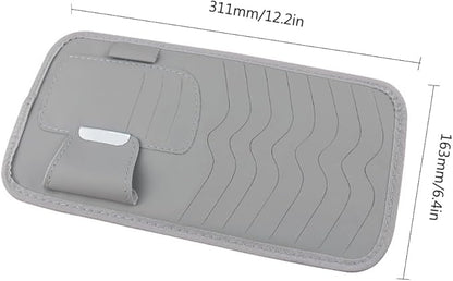 Car Sun Visor Pocket Organizer, Car CD or DVD Holder Storage Case, Multi-Pocket Visor Organizer Storage Pouch, Glasses Clip Storage Bag, Auto Interior Accessories Pocket Organizer (Gray)