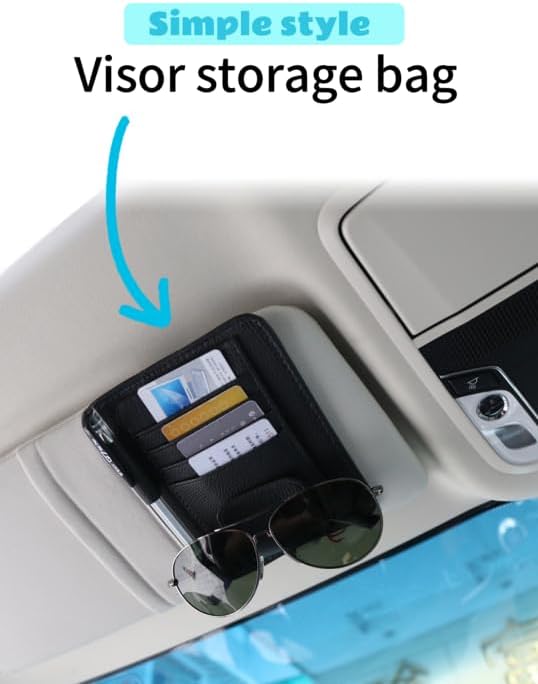 Artificial Leather Car Sun Visor Storage Glasses Organizer Bills Wallet Holder Ticket Credit Card Clips Auto-Interior Visor Accessories(Black)