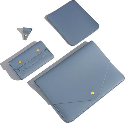 PU Leather Laptop Sleeve 16 Inch Compatible with New MacBook Pro 16 A2991 A2780, MacBook Pro 15, Surface Book 15, Dell XPS 15 with Small Pouch, Mouse Pad and Cord Organizer Color Blue