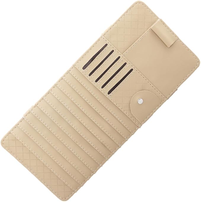 SHERCHPRY 2pcs Multi-Functional Sun Visor Organizer Bag for Vehicle Premium Leather Cd Holder Pen and Card Storage Stylish Beige Design for Easy Access and Safe Driving