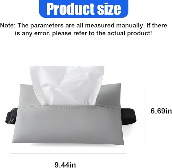 YoRise Car Tissue Holder, PU Leather Car Napkin Holder with Adjustable Strap, Center Console Tissues Box Cover, Sun Visor Organizer Keep Auto Tidy, Vehicle Headrest Storage Accessories (Gray)