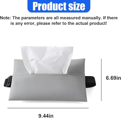 YoRise Car Tissue Holder, PU Leather Car Napkin Holder with Adjustable Strap, Center Console Tissues Box Cover, Sun Visor Organizer Keep Auto Tidy, Vehicle Headrest Storage Accessories (Gray)