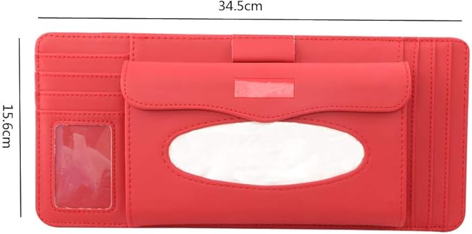 Car Sun Visor Organizer,Tissue Holder Multifunctional Tissue Box Glasses Holder Card Package CD Bag,Red