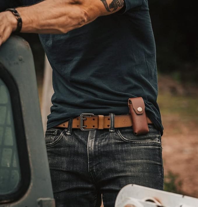 CHAOREN Work Belts for Men Heavy Duty - 1.5" Full Grain Leather Belt Casual - Fully Adjustable, Double Prong