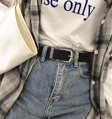 INOGIH Adjustable-Vintage-Western-Cowboy-Belt Women Men - Cowboy-Style Engraved-Buckle Belt for Jeans Pants Dresses