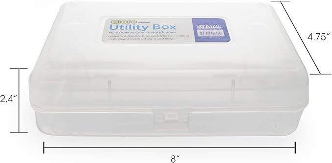 BAZIC PRODUCTS Plastic Pencil Case, Ruler Length Large Utility Storage Box, Multi Purpose Organizer & Supply Holder, Clear Box Design, Ideal for School, Office & Craft Use, 4-Pack
