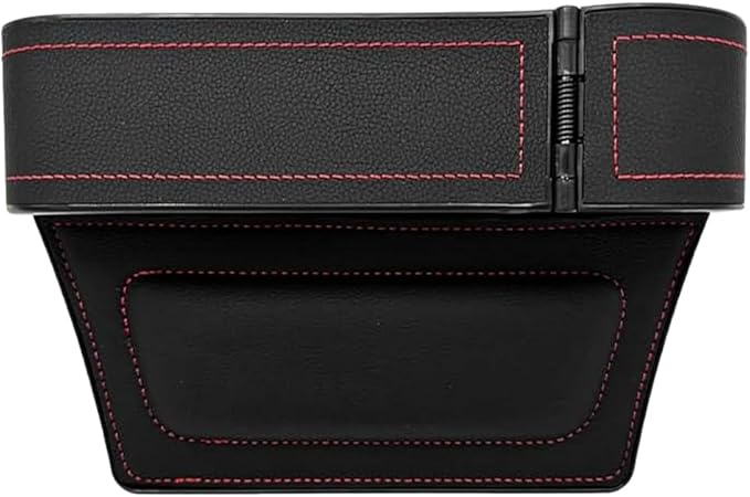 Car Seat Gap Filler Organizer with Cup Holder Expander, Leather Console Seam Filler Storage Box, Auto Front Seat Gap Organizer for Phones Keys Glasses, Universal Fit (Black/Red Passenger)