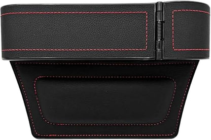 Car Seat Gap Filler Organizer with Cup Holder Expander, Leather Console Seam Filler Storage Box, Auto Front Seat Gap Organizer for Phones Keys Glasses, Universal Fit (Black/Red Passenger)