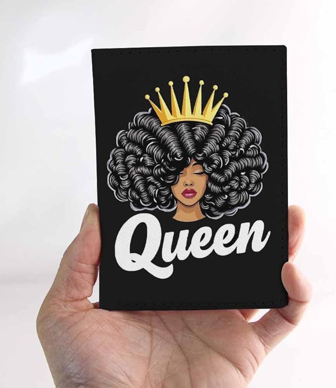 Queen Girl Passport Holder for Travel Black Woman with Crown PU Leather Passport Cover Wallet Cute Passport Card Holder for Women and Men
