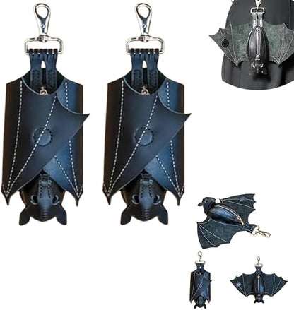 Leather Bat Coin Purse,Handcrafted Leather Bat Coin Purse with Wings,Leather Suede Bat Keychain Wallet for Bags & Belts (3pcs)