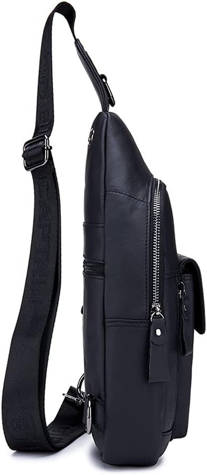 Hebetag Leather Sling Bag Hiking Daypack for Men Women Outdoor Travel Camping Fishing Crossbody Shoulder Chest Pack Casual Backpack