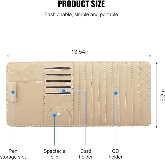 Zpana Car Sun Visor CD Case Holder, Multi-Function Vehicle DVD Eyeglass Organizer Clip with 10 DVD Storage Sleeves, Automotive Card Slots & Pen Holder Bag, Universal for SUV RV Truck (Beige)