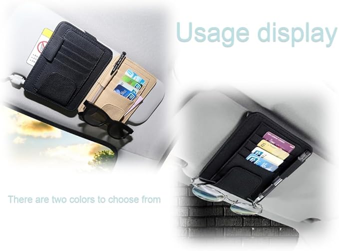 Artificial Leather Car Sun Visor Storage Glasses Organizer Bills Wallet Holder Ticket Credit Card Clips Auto-Interior Visor Accessories(Black)
