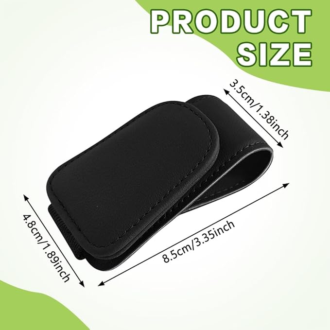 Sunglass Holder for Car, Sunglasses Clip for Car Visor, Magnetic Leather Vehicle Eyeglass Hanger Clip, Auto Ticket Card Glasses Organizer Clamp Accessories for SUV Sedan (Black)