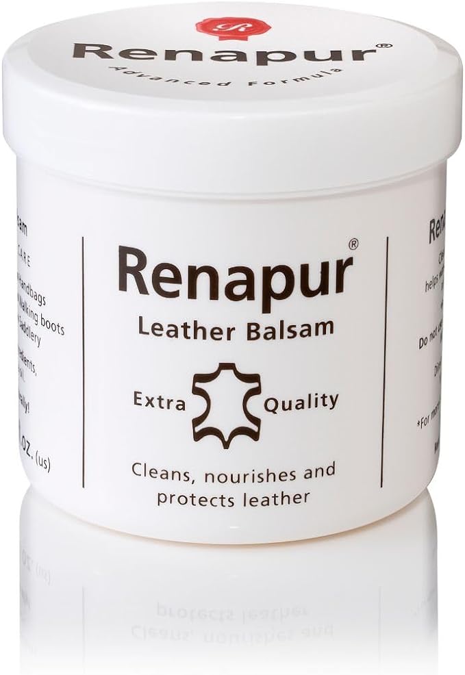 Renapur Leather Balsam, Natural Conditioner, Protector and Restorer — for Leather Furniture, footwear, Purses & Bags, Car interiors & Bikes, Saddlery & Tack. (6.7 fl oz + Applicator Sponge)