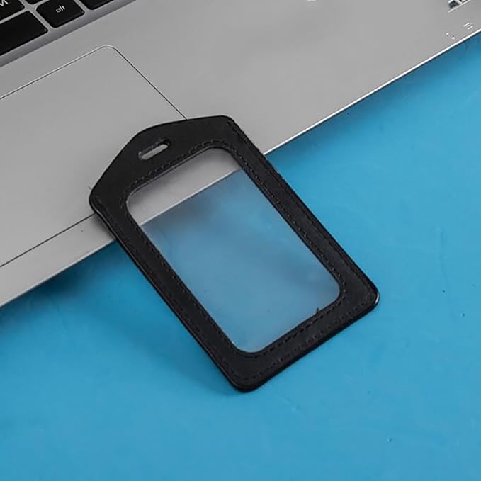 5 PCS Leather Waterproof Clear ID Badge Holder with Black Lanyards for Offices Staff Students Employees