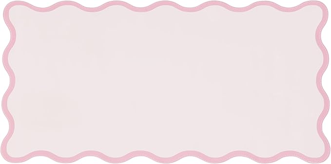 Ralxion Pink Scalloped Desk Mat, 31.5" x 15.7", PU Leather, Waterproof Anti-Slip, Cute Aesthetic Desk Pad for Office/Home/Game/Vanity Large
