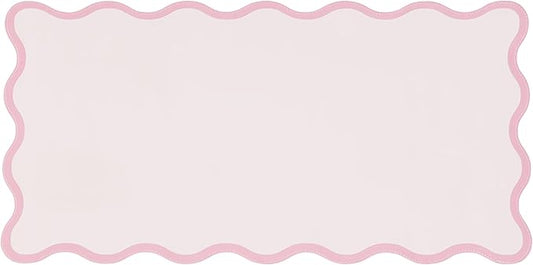 Ralxion Pink Scalloped Desk Mat, 31.5" x 15.7", PU Leather, Waterproof Anti-Slip, Cute Aesthetic Desk Pad for Office/Home/Game/Vanity Large