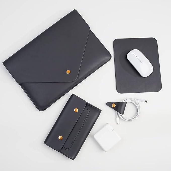 Laptop Sleeve 15 Inch Compatible with New MacBook Pro 15, New MacBook Pro 16 A2991, Surface Book 15, Dell XPS 15 with Small Pouch, Mouse Pad and Cord Organizer, Color Dark Grey