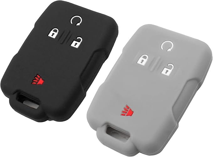 Silicone Key Fob Cover Fit for Chevrolet Chevy Colorado Silverado 1500 2500 3500 HD Suburban Tahoe GMC Canyon Sierra Yukon XL | Car Accessories | Remote Key Protection Case - Black & Gray