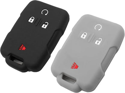 Silicone Key Fob Cover Fit for Chevrolet Chevy Colorado Silverado 1500 2500 3500 HD Suburban Tahoe GMC Canyon Sierra Yukon XL | Car Accessories | Remote Key Protection Case - Black & Gray