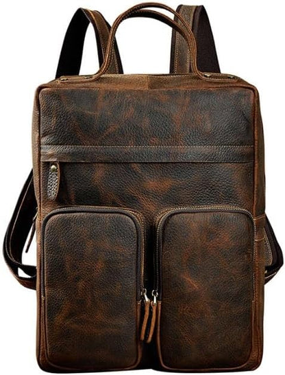 Business Commuting Brown Leather Men's Large Capacity Backpack Computer Bag