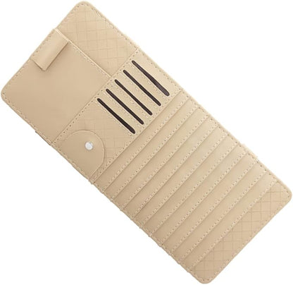 SHERCHPRY 2pcs Multi-Functional Sun Visor Organizer Bag for Vehicle Premium Leather Cd Holder Pen and Card Storage Stylish Beige Design for Easy Access and Safe Driving