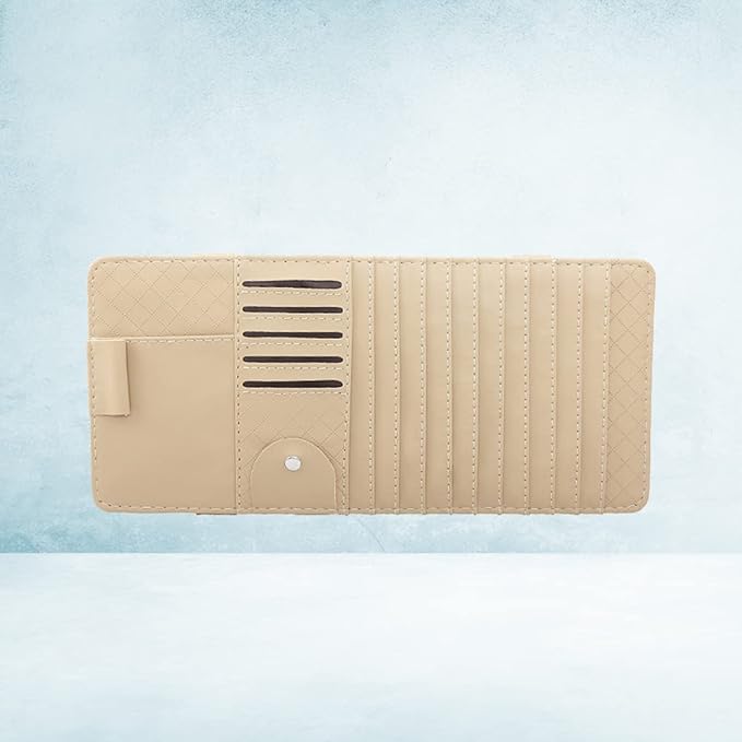 Multi-Functional Sun Visor Leather Organizer Storage Bag for Pens and Cards Stylish Beige Car Accessory for Vehicle Interior