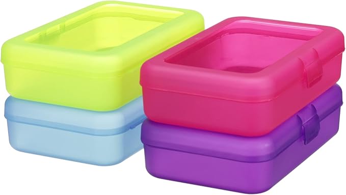 Amazon Basics Large Pencil Cases,Storage Organizer,Durable Plastic School Supply Box,Multi-Color Student Organization for Office,College & Classroom Supplies,(Pack of 48)