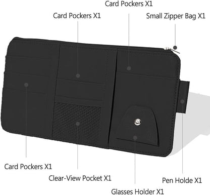 1 Pack Car Sun Visor Organizer, Sunglasses Holder for Car Sun Visor, Auto Interior Accessories Pocket Organizers Can Store for Sunglasses, Documents, Cards, Pen, Drivers License (Black)
