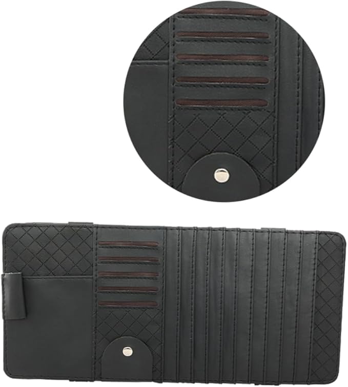 Mikinona Multi-Functional Sun Visor Cd Holder Organizer Bag Premium Leather Storage for Car Conveniently Stores Pens Cards Booklets Design for Vehicle Accessories