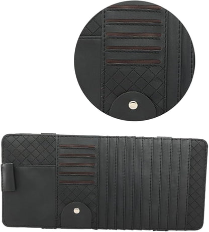 Mikinona Multi-Functional Sun Visor Cd Holder Organizer Bag Premium Leather Storage for Car Conveniently Stores Pens Cards Booklets Design for Vehicle Accessories