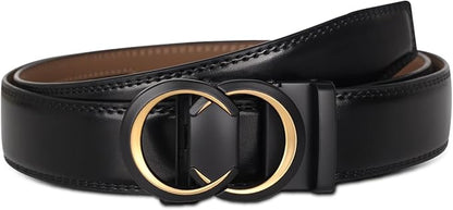 Aurolran Men&Womens Leather Dress Belt Business Automatic Buckle Belt Color-Black Silver Gold