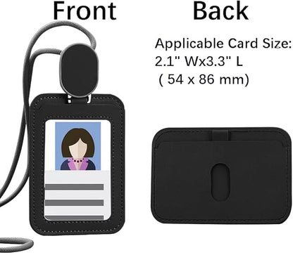 Larpur Retractable Badge Holder, PU Leather Work ID Card Holder Case for School Office, Key Card Credit Card Holders with Badge Reel Detachable Lanyard (Black)