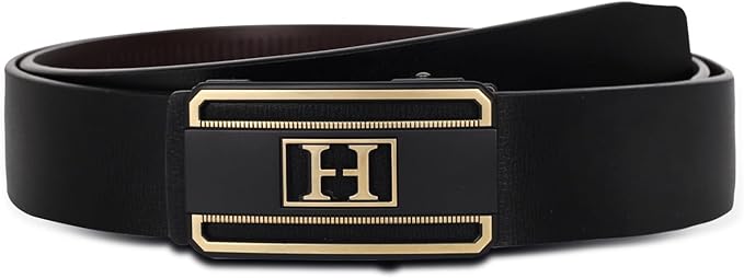 Aurolran Men&Womens Leather Dress Belt Business Automatic Buckle Belt Color-Black Silver Gold
