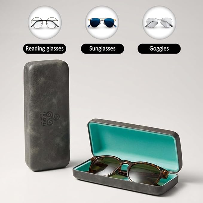 Premium Curved Rectangular Glasses Case, Hard Shell PU Leather Eyewear Holder. Magnetic Closure.